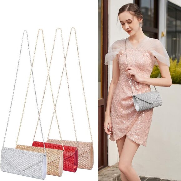 Women's Rhinestone Evening Clutch Bag Crossbody Party Purse - Picture 9 of 9